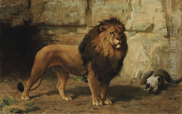 A Lion Guarding His Den - view 1