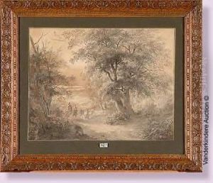 Bergers Et Leur Troupeau Sur Un Chemin Forestier by Cornelis Kimmel