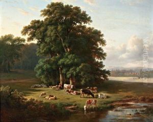 Zomerlandschap Met Rustende Herder En Vee Op De Voorgrond by Cornelis Kimmel