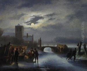Amused Round In Winterly Moonlit Setting. Signed Lower Left: C. Kimmel by Cornelis Kimmel