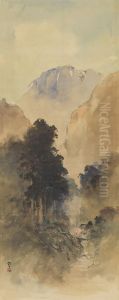Landscape Signed In Japanese Ink And Colour On Silk, Mounted On Paper With Silk Image: 12.5 X 49.9 Cm. One Seal Of The Artist by Ishikawa Kin'Ichiro