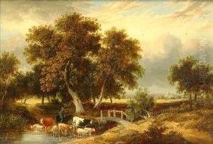 Alderney Cattle And Sheep Watering At Bishop Stoke by Hayter Kinch