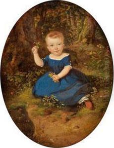 Portrait Einessitzenden Madchens Mit Erdbeeren Am Waldrand by Adolph Kindermann