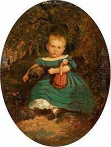 Portrait Einessitzenden Madchens Mit Puppe An Einem Baumstamm by Adolph Kindermann
