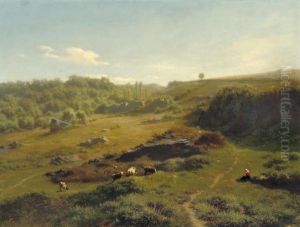 Cattle In An Extensive Summer Landscape by Jean-Baptiste Kindermans
