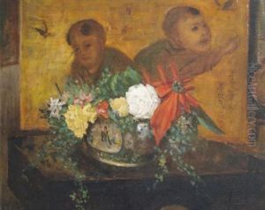 Still Life With Flowers Before An Asian Scene by David Kindleberger