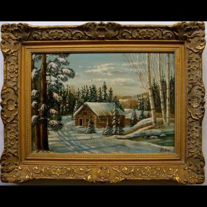 Winter Scene With Log Cabin Winter Scene With Log Cabin
