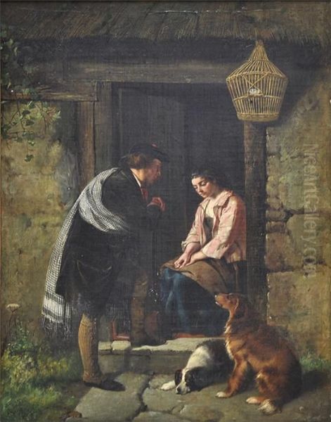 Jager Undmadchen, Mit Ihren Beiden Hunden Am Eingang Einesbauerngehofts - view 1