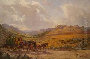 Gypsies With Horses And Caravans Walking A Highlands Road by John King