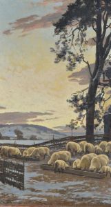 Sheep In A Pen At Sunset by William Gunning King