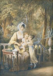 Elegante Dame Mit Zwei Kindern Im Park. Elegante Dame Mit Zwei Kindern Im Park.