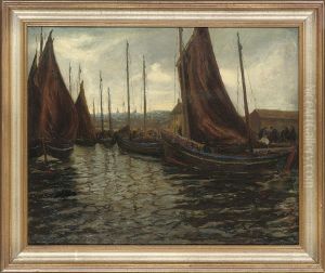 Fishing Boats In A Harbour by Alice Sarah Kinkead