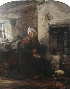 A Woman In A Kitchen Interior by Frederick Gerald Kinnaird