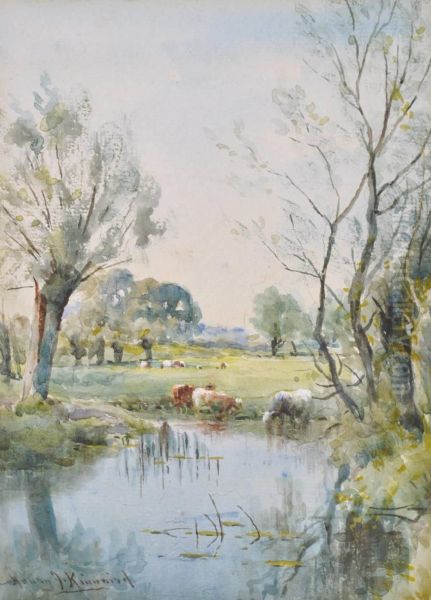 Cattle Watering At The Stream - view 1