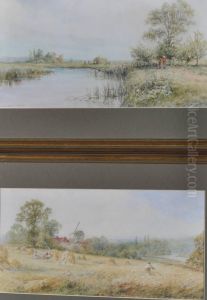 Harvestlandscape And A Rural River Scene by Henry John Kinnnaird