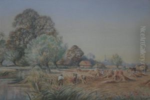 Harvest Scene In A Riverside Meadow by Wiggs Kinnaird