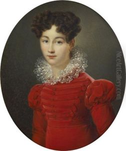 Portrait De Jeune Fille A La Robe Rouge, Dans Un Ovale Peint