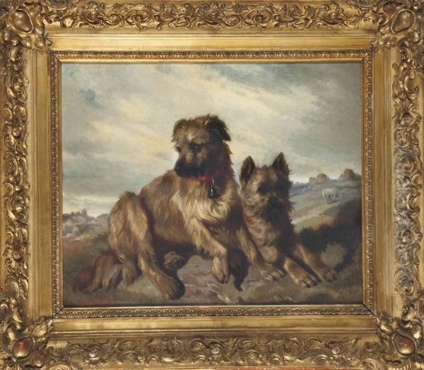 Deux Fox-terriers Dans Un Paysage - view 1