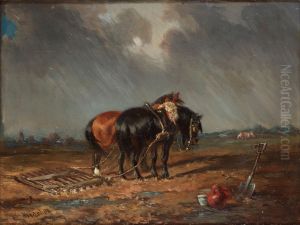Horses On The Field by Carl Fredrik Kioerboe