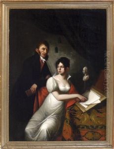 Russisches Paar Beim Betrachten Von Studienzeichnungen Im Interieur by Orest Adamovich Kiprenskii