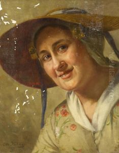 Portrat Einer Frau Mit Hut by Otto Karl Kirberg