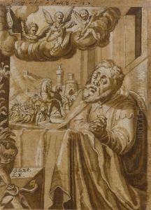 Lot Of Two Sheets: Kneeling Man At Prayer. 2. Sitting Man Atprayer. by Sebastian Kirchmaier
