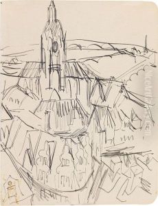 Blick Uber Dacher Auf Den Dom In Frankfurt Am Main by Ernst Ludwig Kirchner