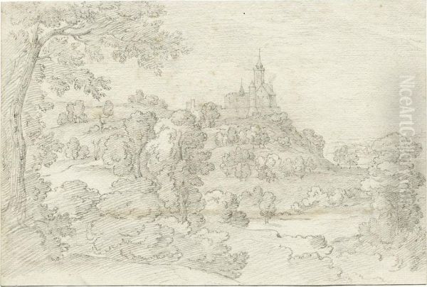 Waldig Hugellandschaft Mit Einer Burg - view 1