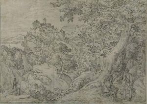 Nemi, Blick Auf Die Hoch Gelegene Kleine Ortschaft Mit Fels- Und by Johann Jakob Kirchner