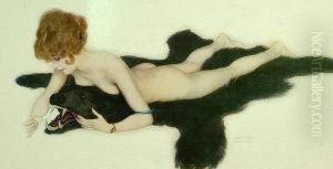 Nude On A Bear Skin by Raphael Kirchner