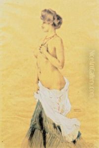 Modele A Demi Denude Au Collier Rouge by Raphael Kirchner