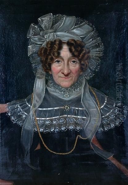 A Portrait Of Mary Priestley (nee Jones)(1796-1864) Wearing Dark Dress, Lace Shawl And Bonnet, And Goldchain, Seated - view 1