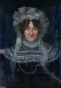A Portrait Of Mary Priestley (nee Jones)(1796-1864) Wearing Dark Dress, Lace Shawl And Bonnet, And Goldchain, Seated