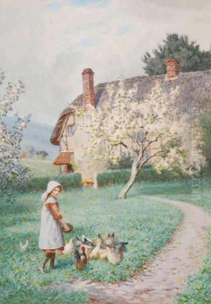 Ayoung Girl Feeding Chickens - view 1