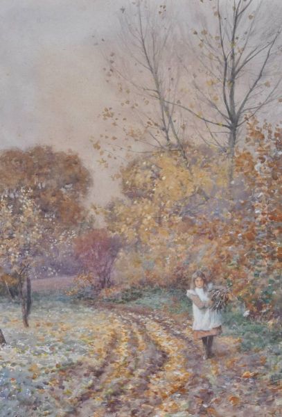 Girl With Faggots On A Country Path - view 1