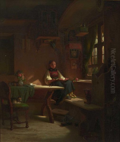 Lesendes Bauernmadchen In Der Stube. - view 1