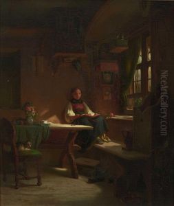 Lesendes Bauernmadchen In Der Stube.