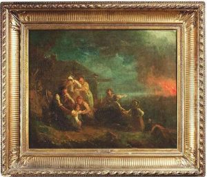Baptist. A Peasant Family Is Afraid Of A Nightly Blast by Johann Baptist Kirner