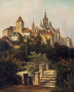 A View Of Prague Castle From Chotkova Street by Alois Kirnig