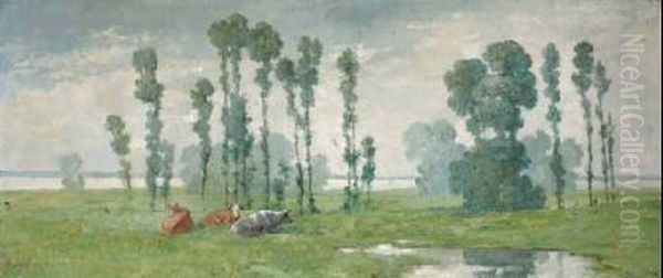 Flusslandschaft Mit Weidenden Kuhen. - view 1