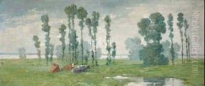 Flusslandschaft Mit Weidenden Kuhen. by Marie Luise Kirschner
