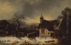 Winterliche Landschaft Mit Kapelle by Adolf Kirstein