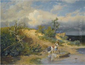By The Riverbank by Alexander Alexandrovich Kiselev