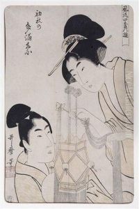 Kitigawa - Two Geishaswith Lantern by Kitagawa Utamaro