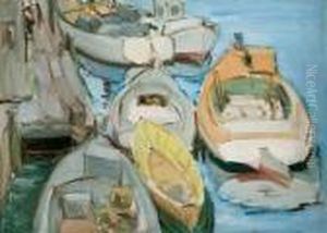 Boats At Dock by Frederick Kitson Cowley