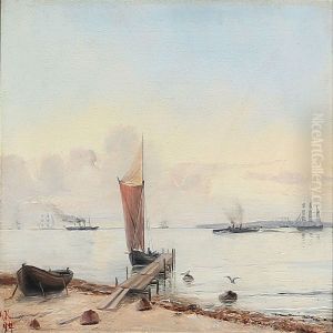 Coastal Scene On A Quiet Summer Day by Johann Adolf Kittendorff