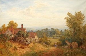 Woman And Child On A Track By Cottages