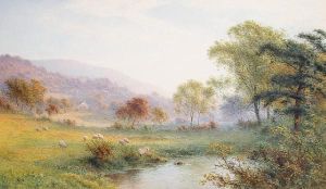Sheep Grazing By A River by Roberto Angelo Kittermaster Marshall