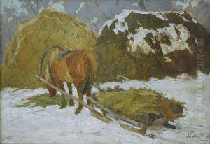 Motyw Zimowy Z Saniami I Koniem by Marcin Kitz