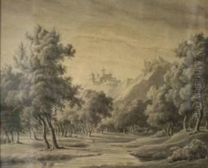 Boomrijk Landschap Met Kasteel Op Bergtop by Maxemiliaan Leonard Kitzinger